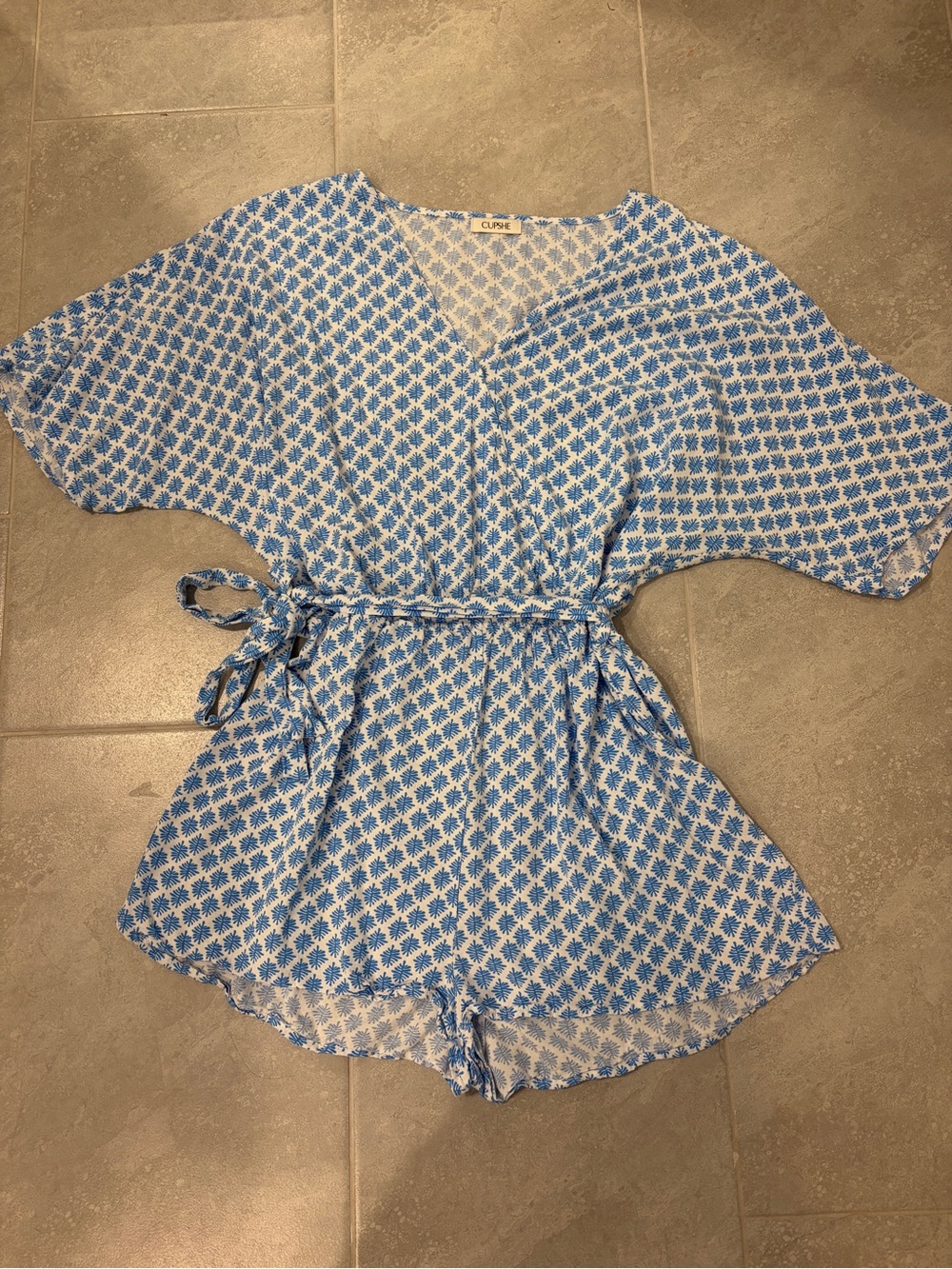 Cupshe Blue & White Printed Tie-Waist Romper